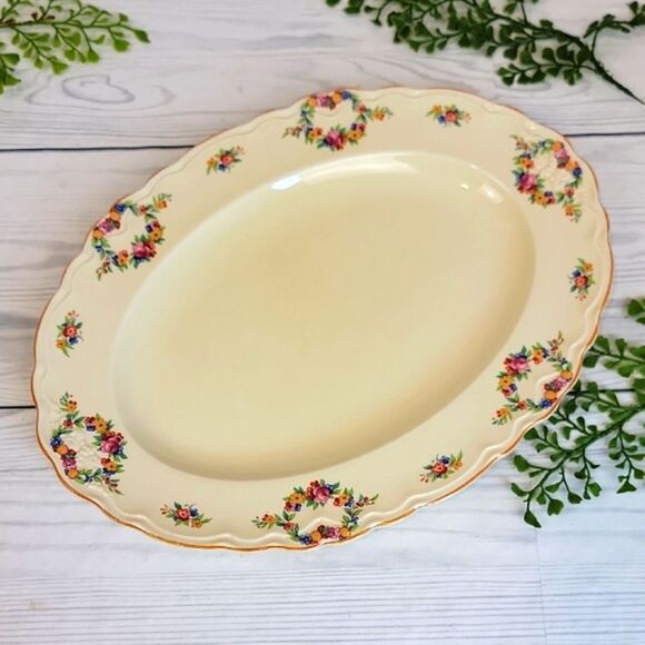 Vintage Crown Ducal 14" Oval Serving Platter By Old Hall Ivory Ware England - Picture 1 of 7